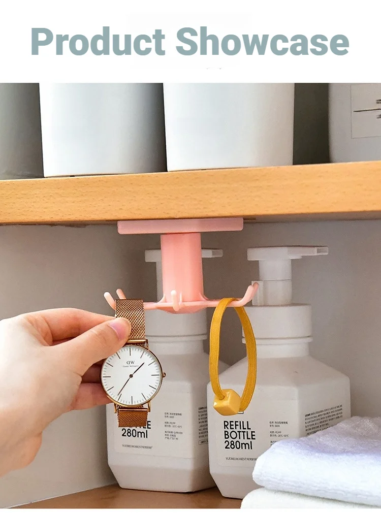 Wandmontierte, drehbare Küchenhaken, 360 Grad, ohne Bohren, selbstklebend, multifunktionales Aufbewahrungsregal, Utensilien-Organizer für Löffel, Handtücher – Detail 9