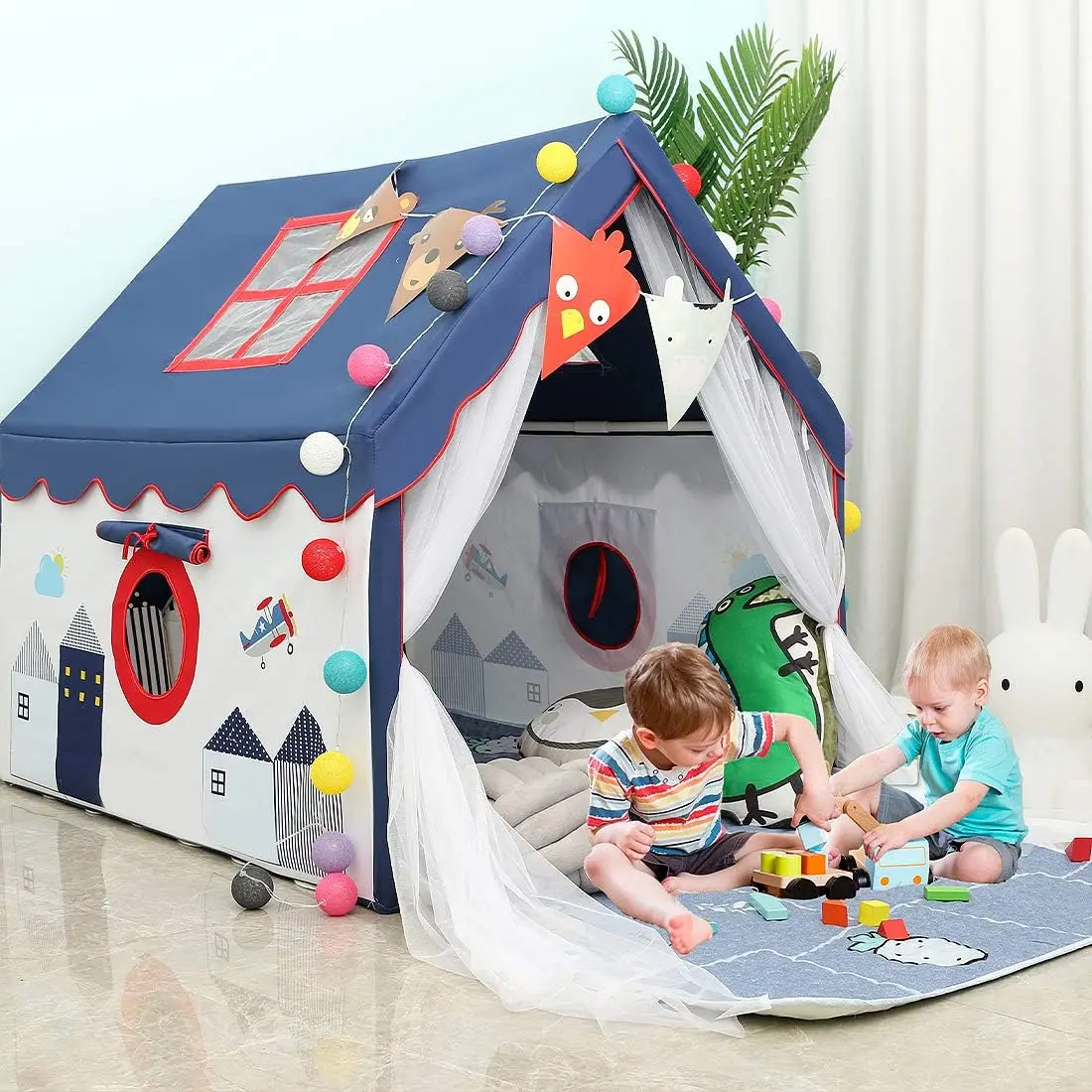 

Indoor Playhouses Boys 9.9Ft Star String Lights Blue Tent for Upgraded Large and Longer Curtain with Colorful Accesso