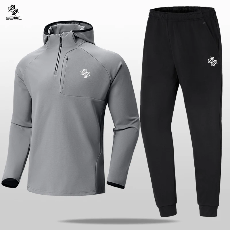 SBWL Homens outono e inverno esportes ao ar livre correndo fitness casual quente com manga longa conjunto esportivo de fitness indoor roupas casuais