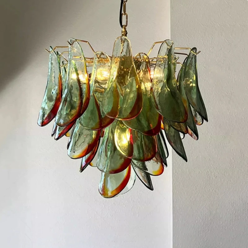 Petal handmade glass medieval living room chandelier French Murano villa lobby designer art crystal lampshade warm white