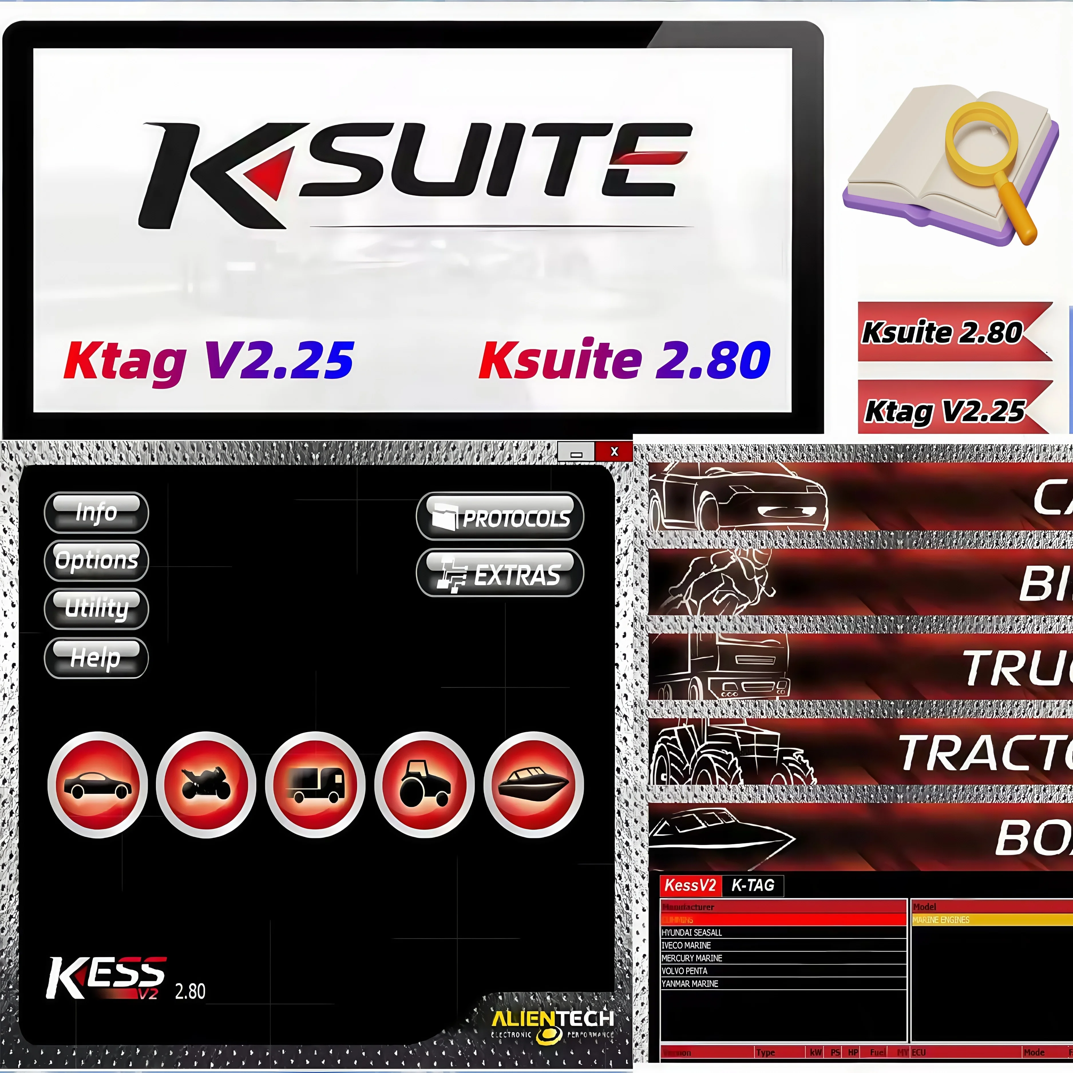 

2025 Official ECU Programming Kit: KSuite 2.80 + KTag V2.25 + KESS V2 V5.017 w/ RSA Autofix | OBD2 Diagnostics & Tuning Tools
