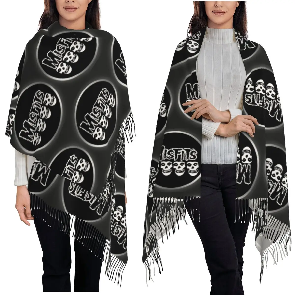 

Misfits шарф с черепом, шарфы с кисточками, женские мягкие теплые шали и накидки, большая осенне-зимняя шаль