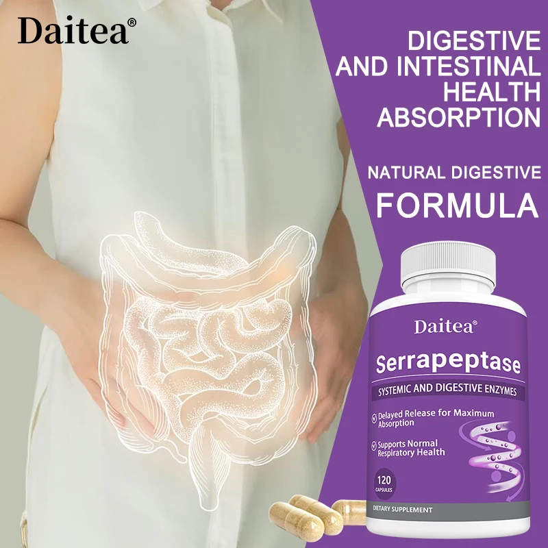 Delayed Release Serrapeptase, 45,000 SPU Per Serving, 120 Vegan Capsules, Systemic and Digestive Enzymes, Non-GMO Supplement