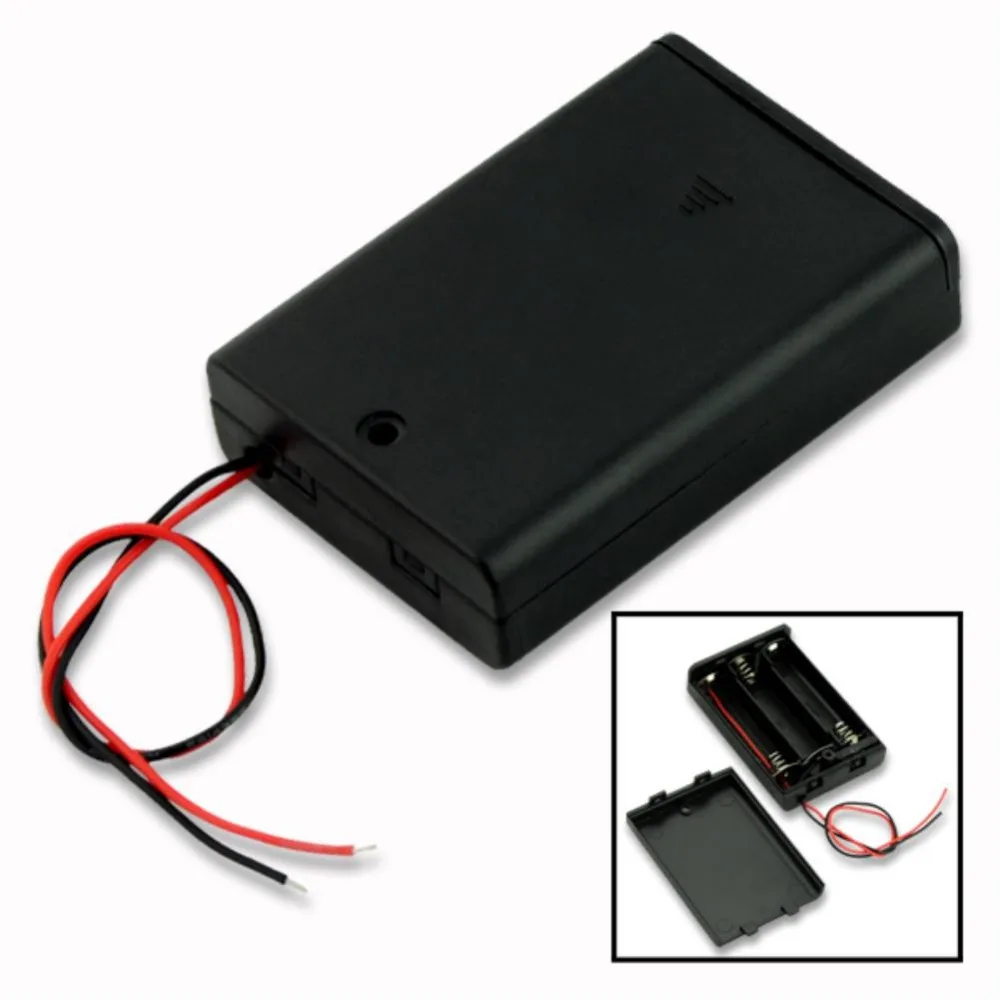 

100pcs 4.5V 3 X AA Battery Cover Box Plastic Black 3 AA Battery Holder Case With Switch 150mm wires
