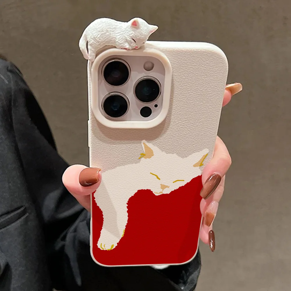 3D Niedliche Katzen-Leder-Handyhülle für iPhone 18 17 15 16 11 12 13 14 Pro Max 16 Plus Air Stoßfeste Liebliche Weiche Handyhülle Funda