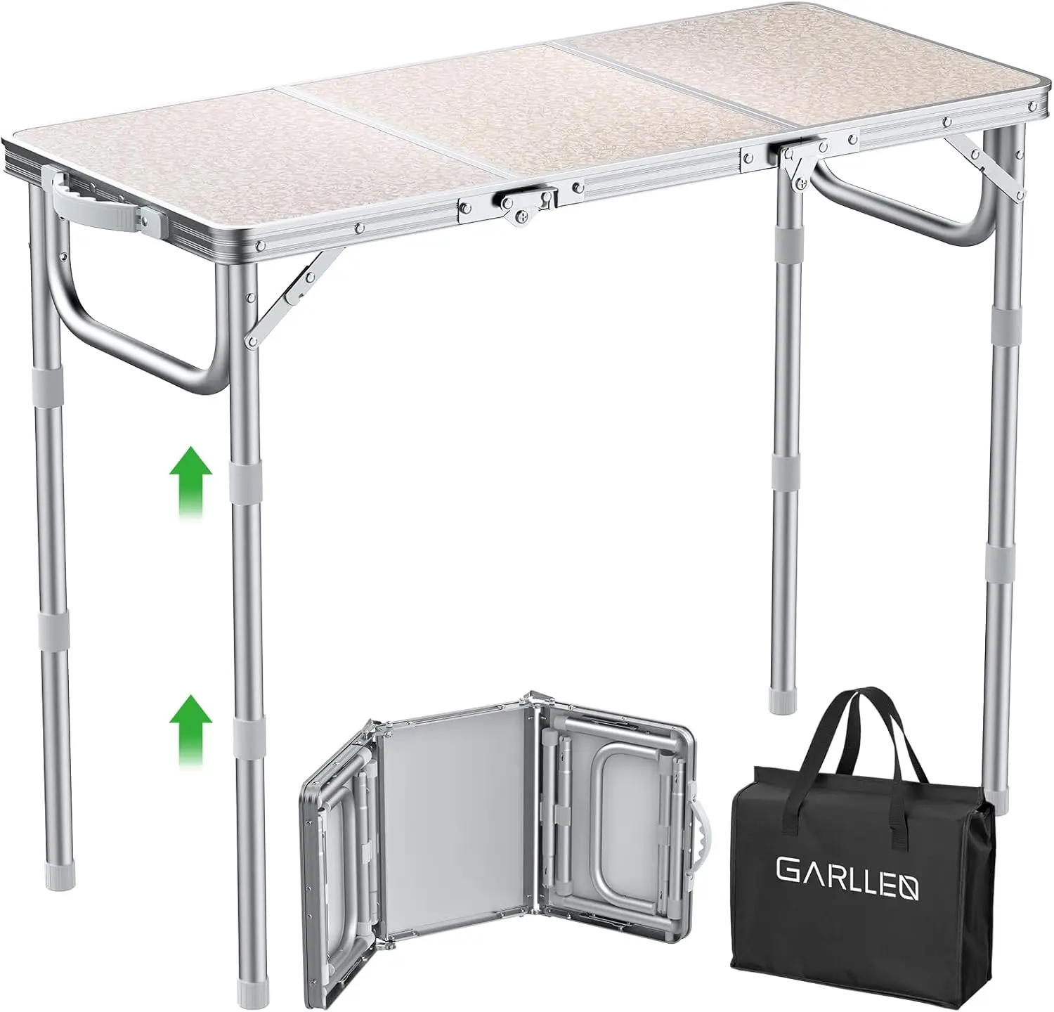 

Folding Table for Camping 3-Adjustable Height Lightweight Folding Picnic Table with Storage Bag Portable Aluminum Outdoor Table