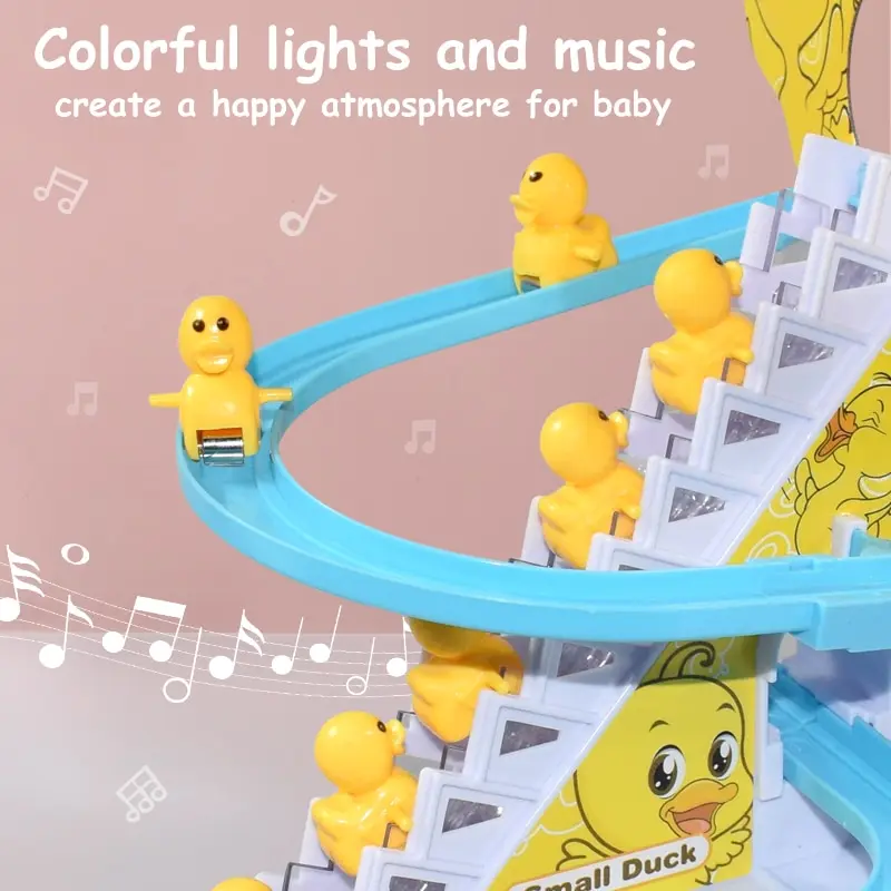 DIY Schiene Rennstrecke elektrische kleine Ente Treppen steigen Spielzeug Schwein Action figuren Spielzeug Musik Achterbahn Spielzeug für Kinder Geschenk