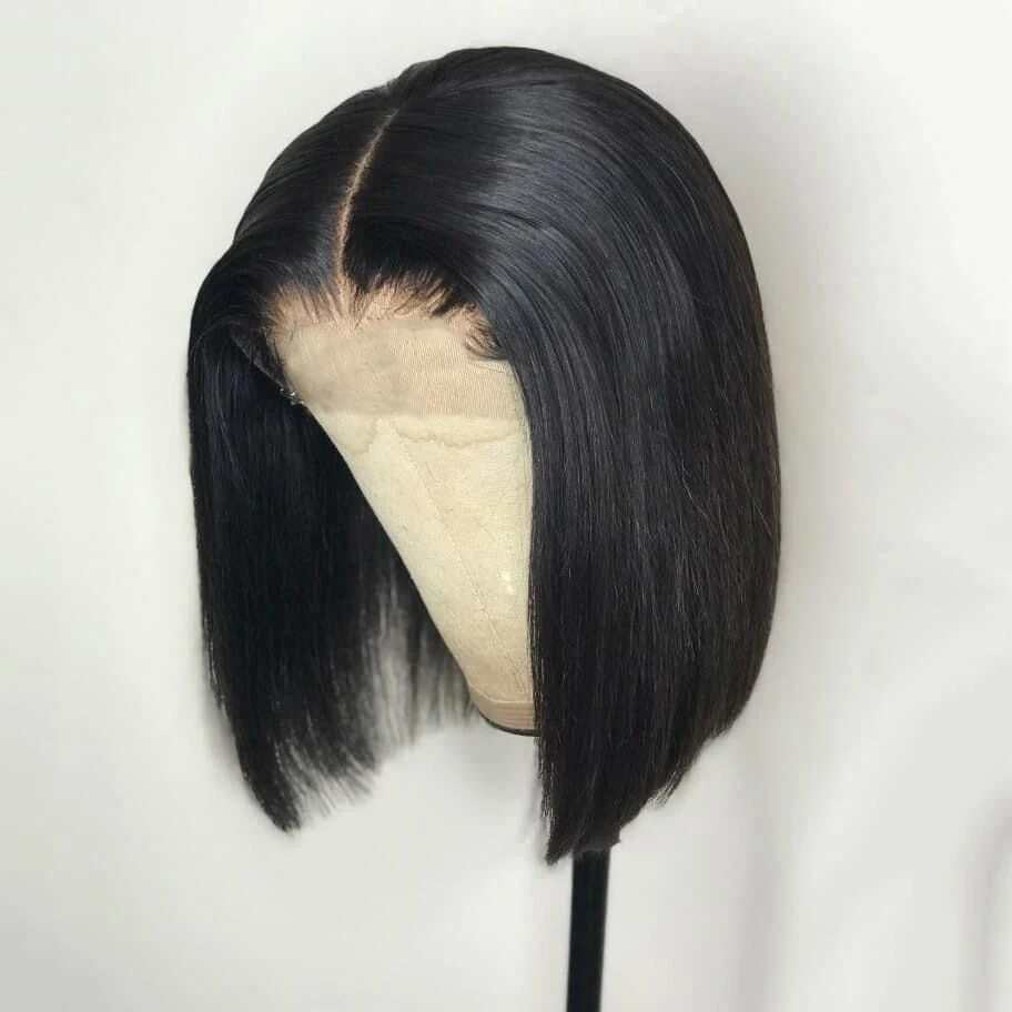ストレートショートボブウィッグ人毛13x4ボブレースフロントウィッグ200密度ナチュラルブラックストレートボブブラジル人毛ウィッグ