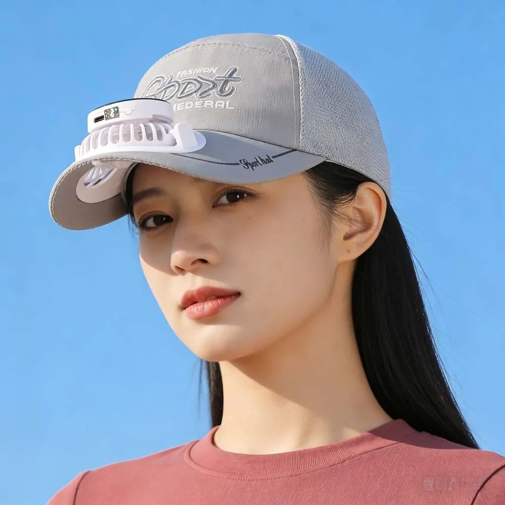 Portable Solar Powered Fan Baseball Cap Embroidered Letters Adjustable Rechargeable Fan Hat Long-lasting Breathable