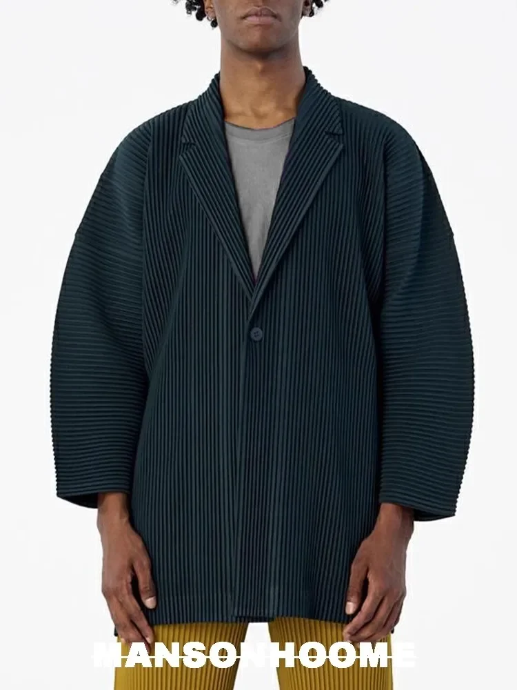 Miyake Pleated Cardigan Single Buttom Long Jacket Men Smart Causal Designer Loose Coats