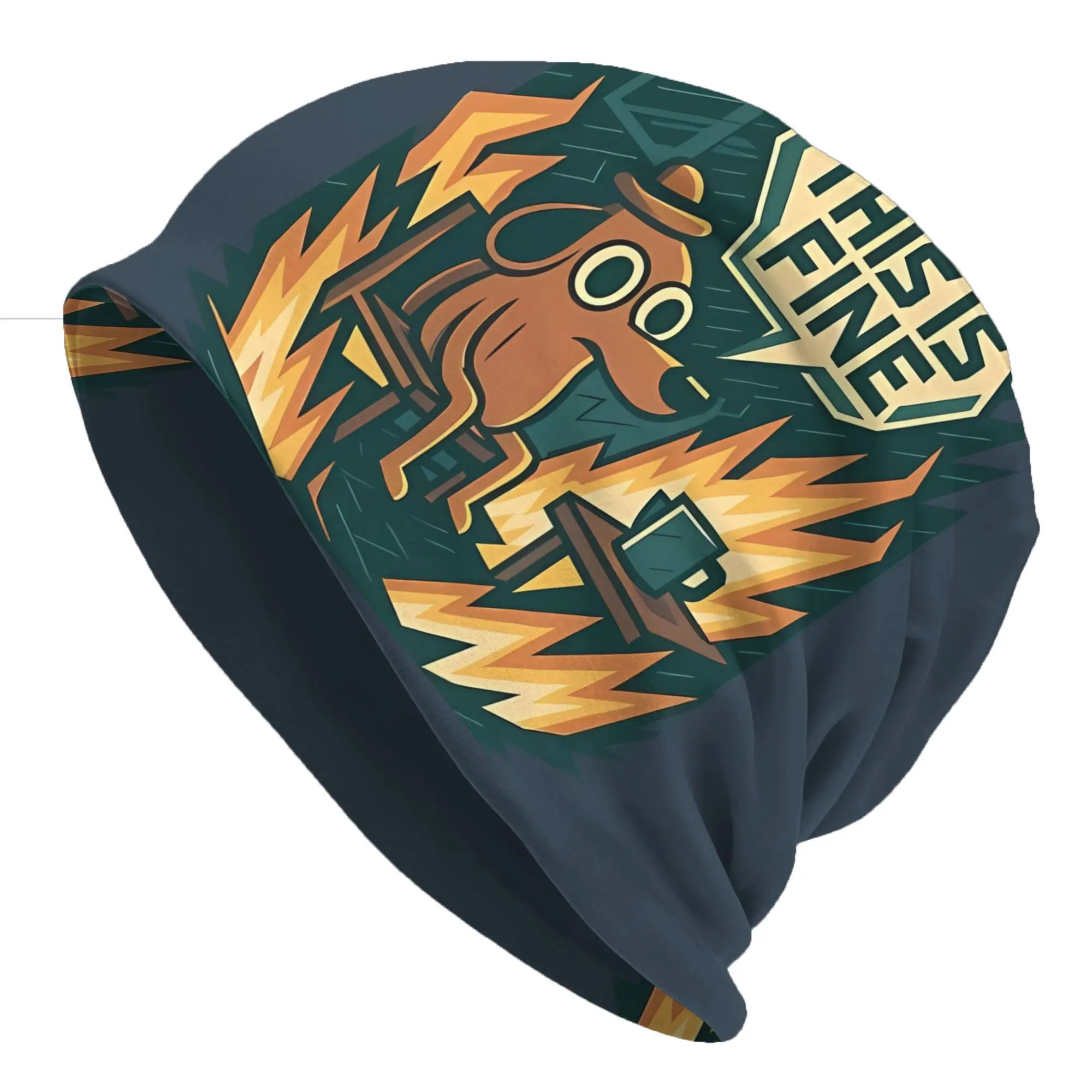 Iconic Meme Sitting In Fire Autumn Spring Caps For Men This Is Fine Dog Beanies Ski Caps Soft Bonnet Hats Skullies & Beanies Hat