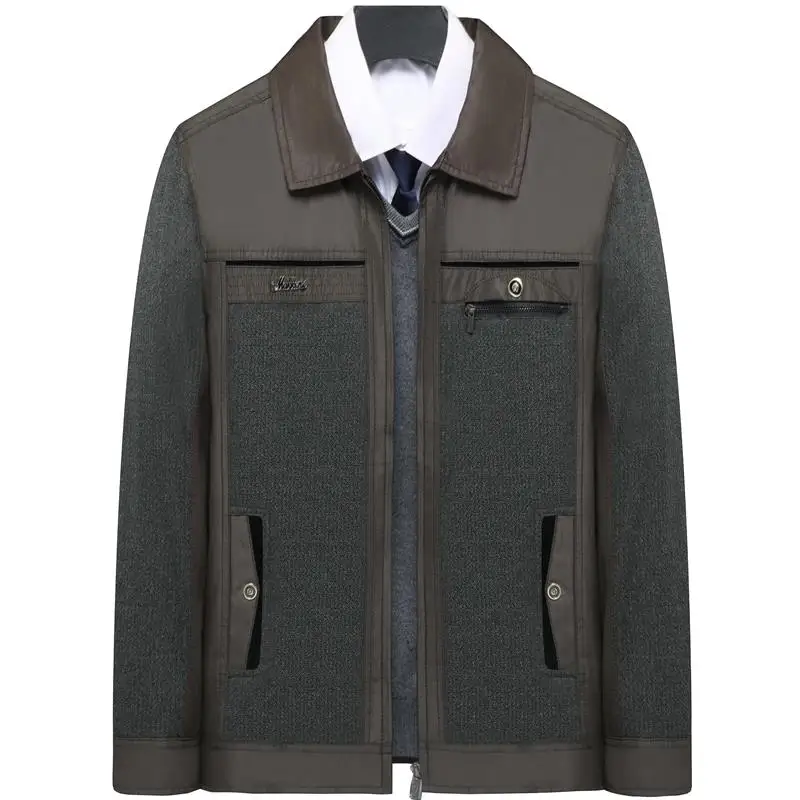 

Lightweight Dad Jaet Spring Autumn Middle-Aged Men's Flip-Collar Coat Faionable Urban Sle Long Sve Windproof Polyester