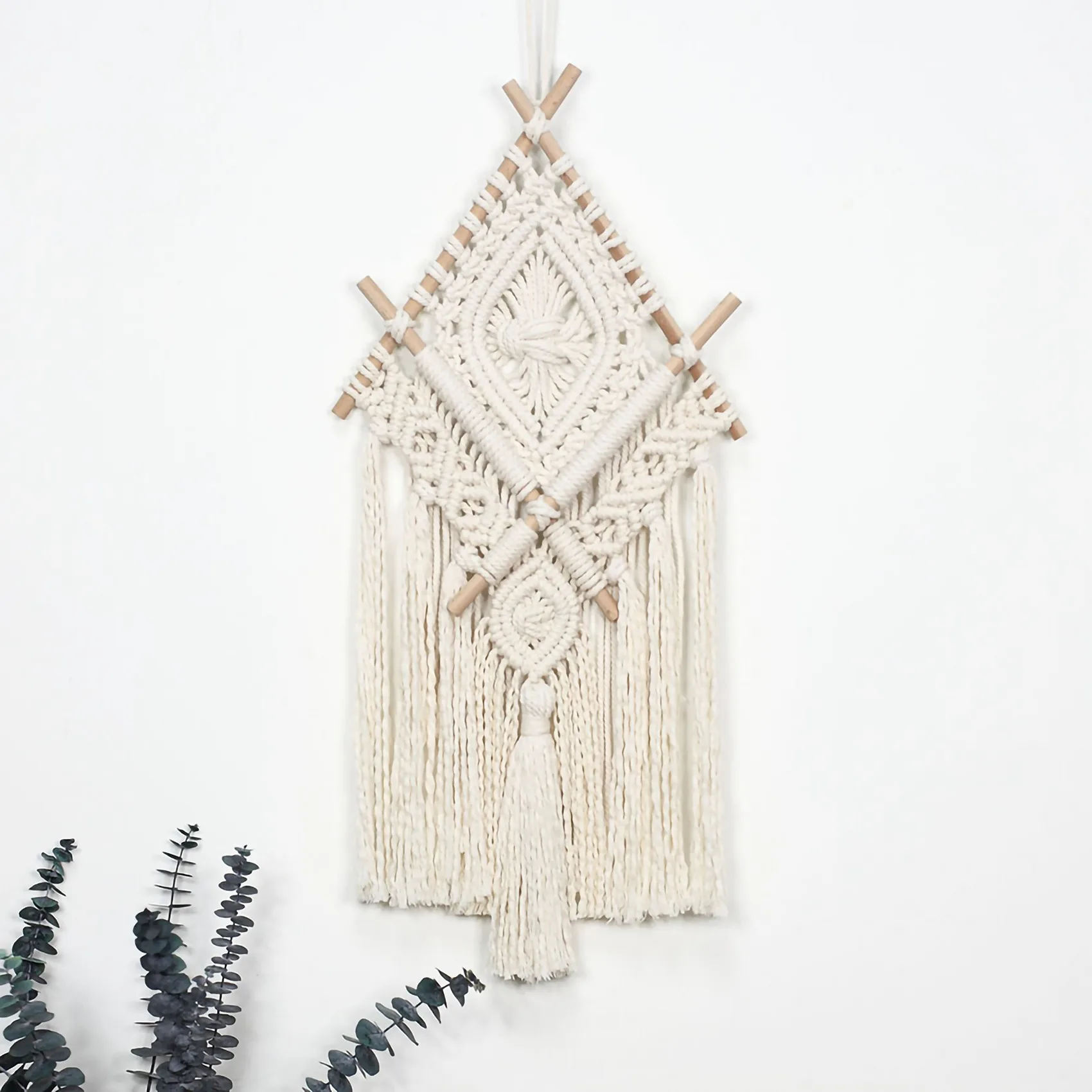 ABJI-Macrame Cord Natural Cotton Rope 3Mm With Wood Ring Wood Stick For DIY Teether Macrame Kit Wall Hanging Plant Hanger