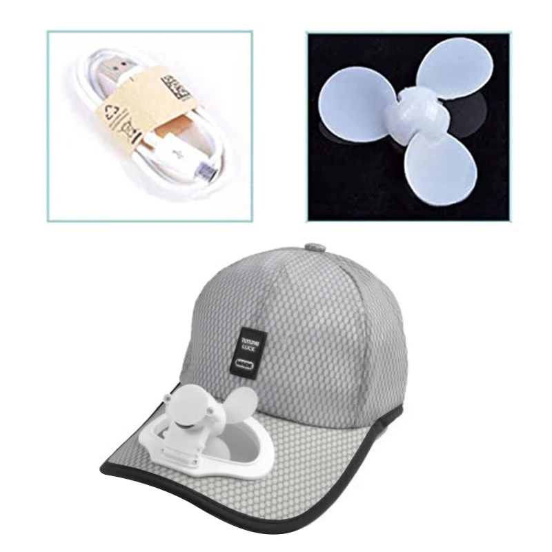 Adult Summer Sunscreen Baseball with USB Rechargeable Mini Cooling Fan Breathable Mesh Adjustable for Snapback Hat