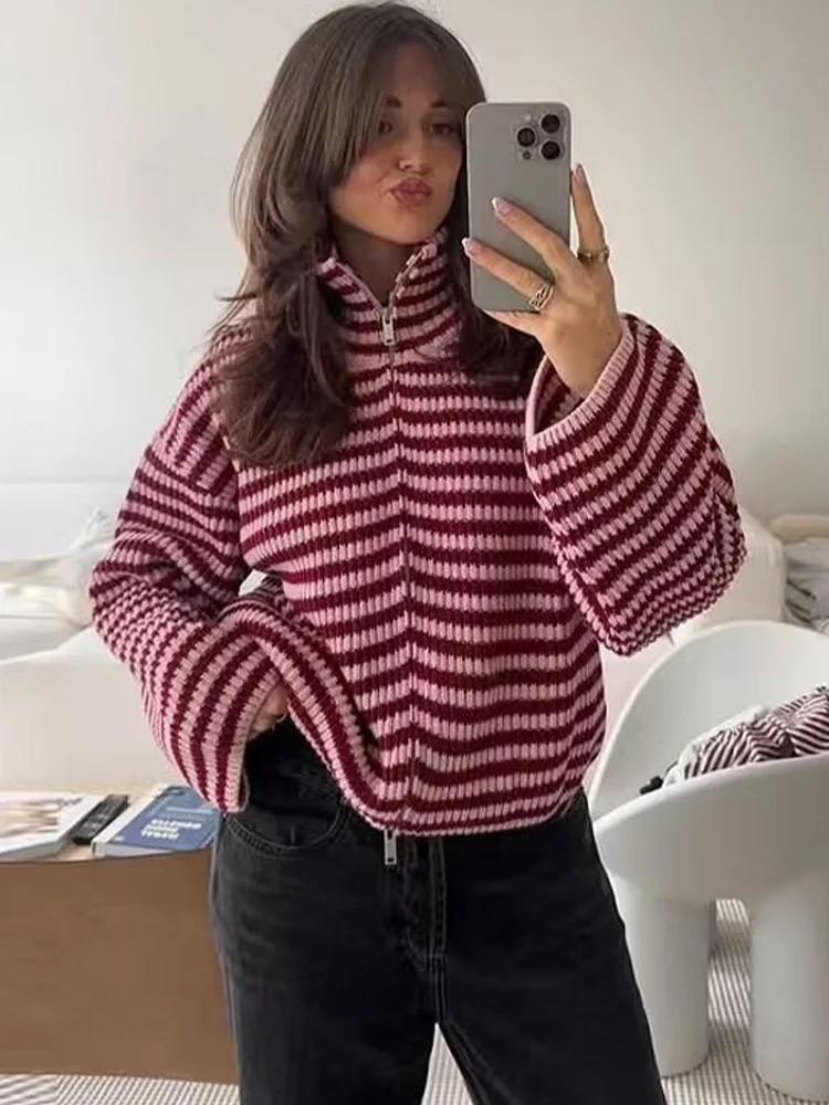 

HH New Fashion Women Versatile Long-Sleeved Knitted Cardigan Jacket Female Temperament Zipper High Street Turn-down Collar Coat