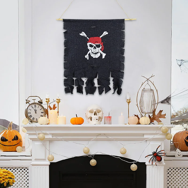 Halloween Pirate Flag Ghost Festival Hanging Ornament Retro Banner Skull Flag Cosplay Comic Prop Home Bar Dance Party Decorative