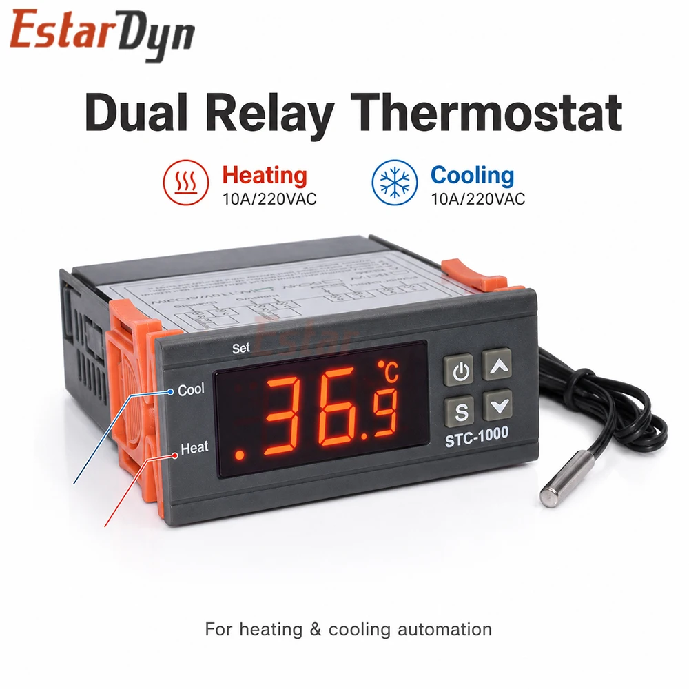 Estardyn STC-1000 Digital Thermostat Temperature Control Switch with Heating and Cooling Modes for Incubator Aquarium