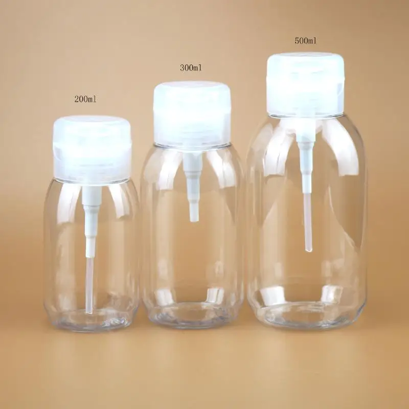 Botella recargable de 200/300/500ML, embotellado tipo empuje, botella dispensadora de bomba vacía para esmalte de uñas, botella removedora de maquillaje