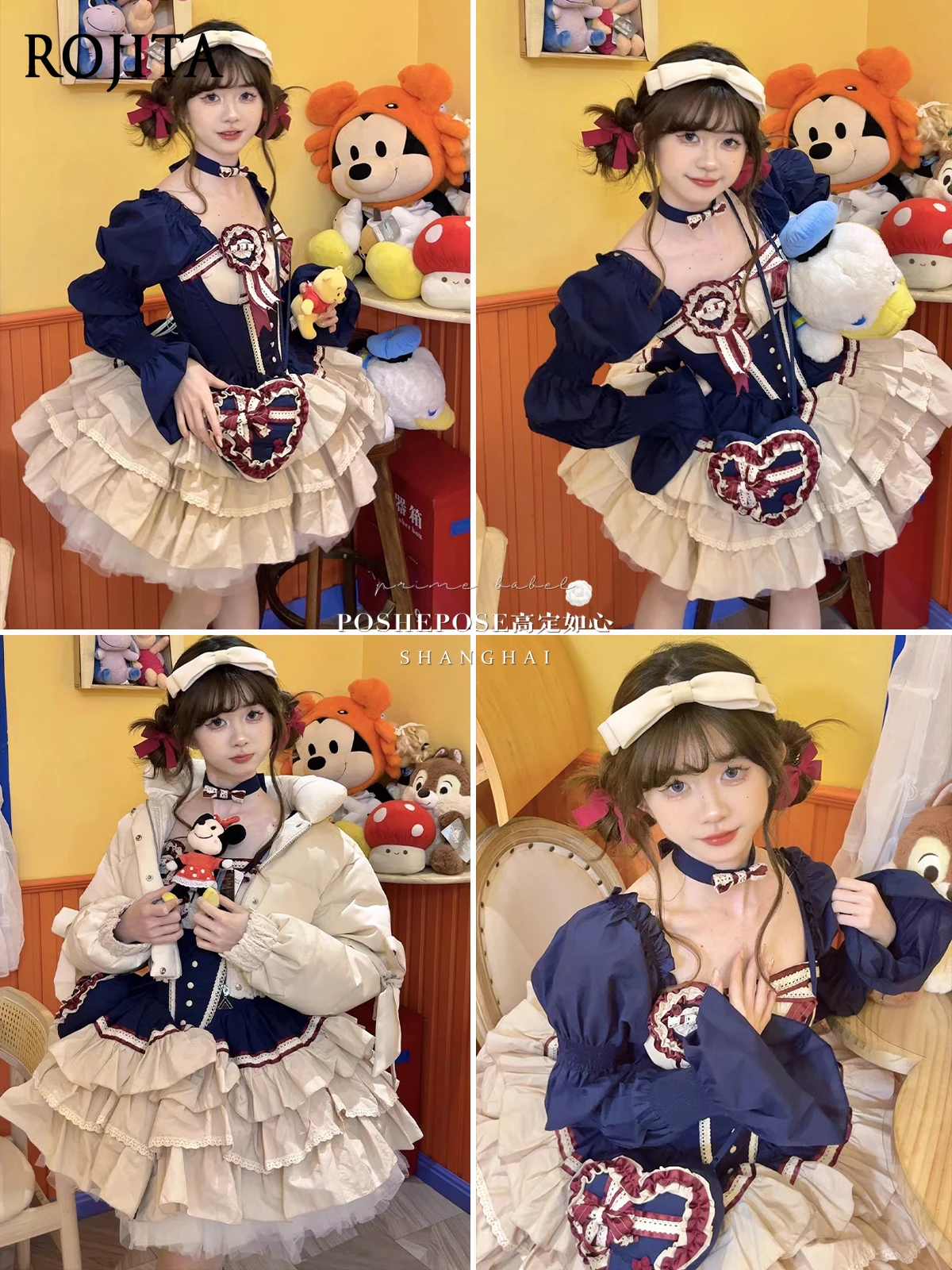 

Detachable Sleeve Off-Shoulder Dress Cute Sweet Girl A-Line Slim Dress Includes Heart Bag and Badge