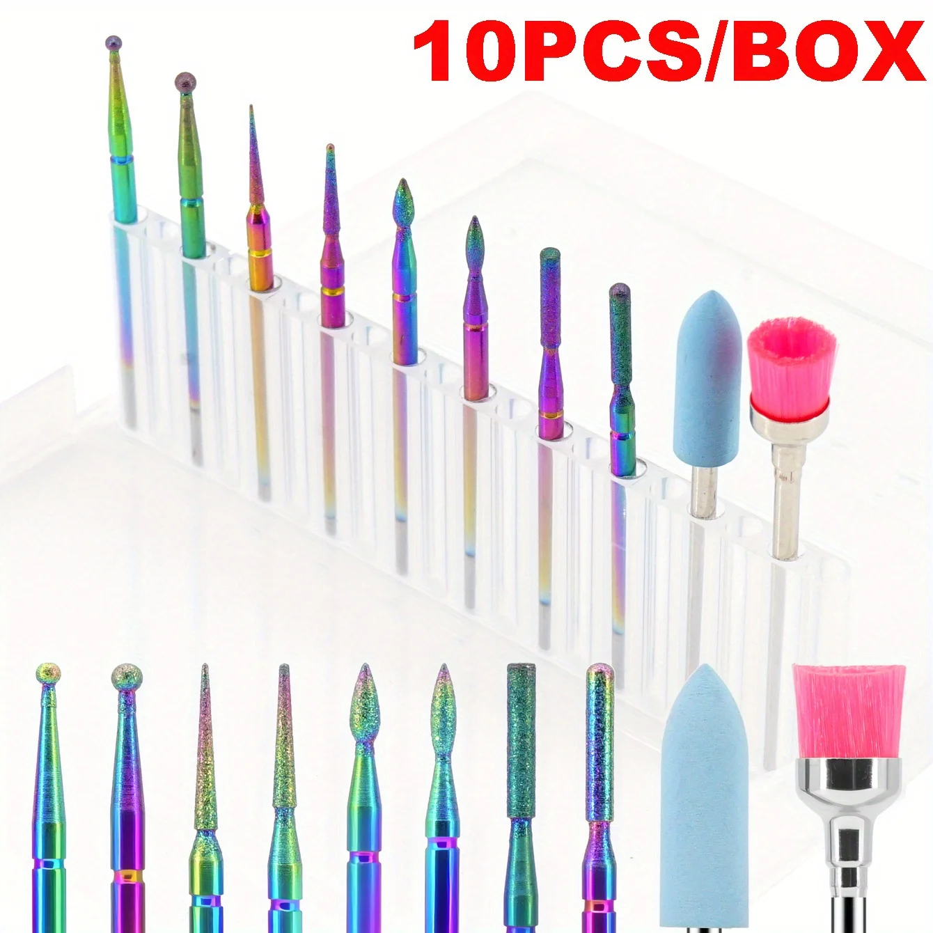 10PCS/BOX Diamond Nail Drill Bits Set for Electric Nail Drill,Professional Acrylic Nail Tools for Manicure,Polish Nails Art Tool