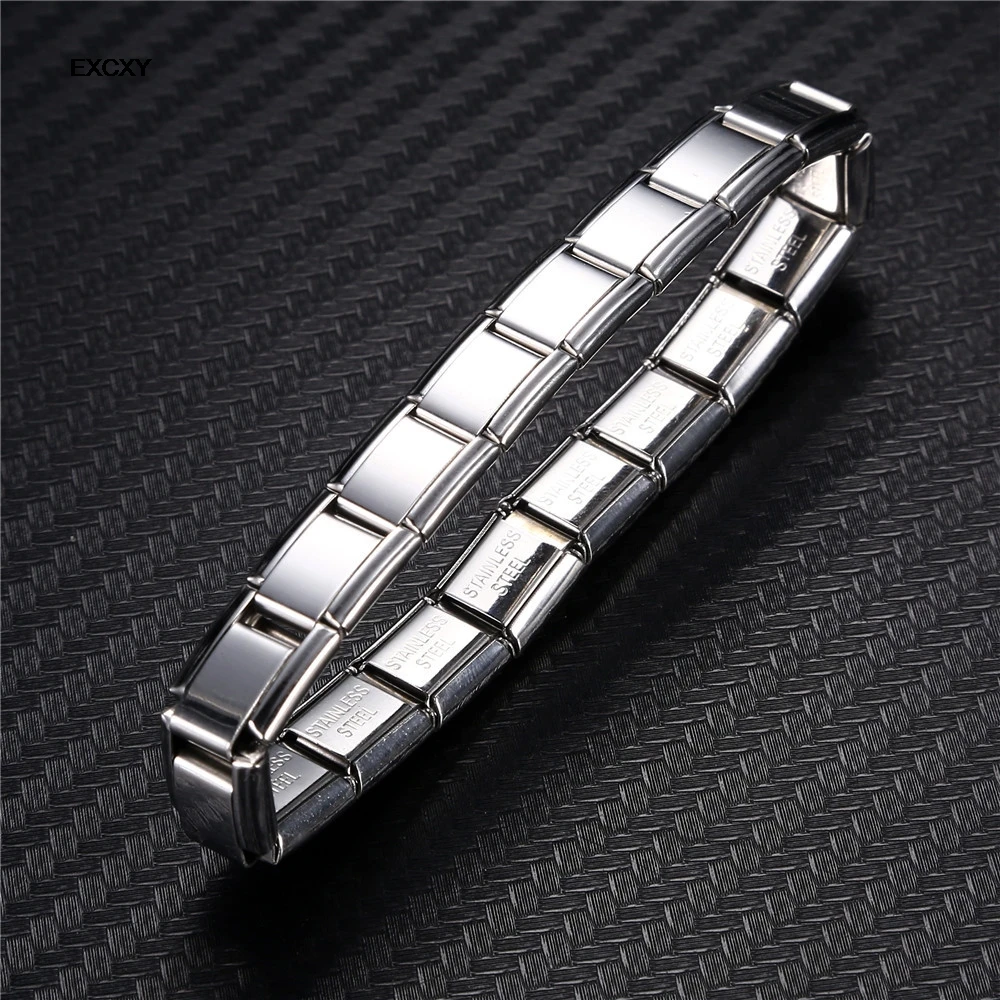 EXCXY New Women\'s Jewelry 9mm Width Itanlian Elastic Charm Bracelet Fashion Stainless Steel Bangle