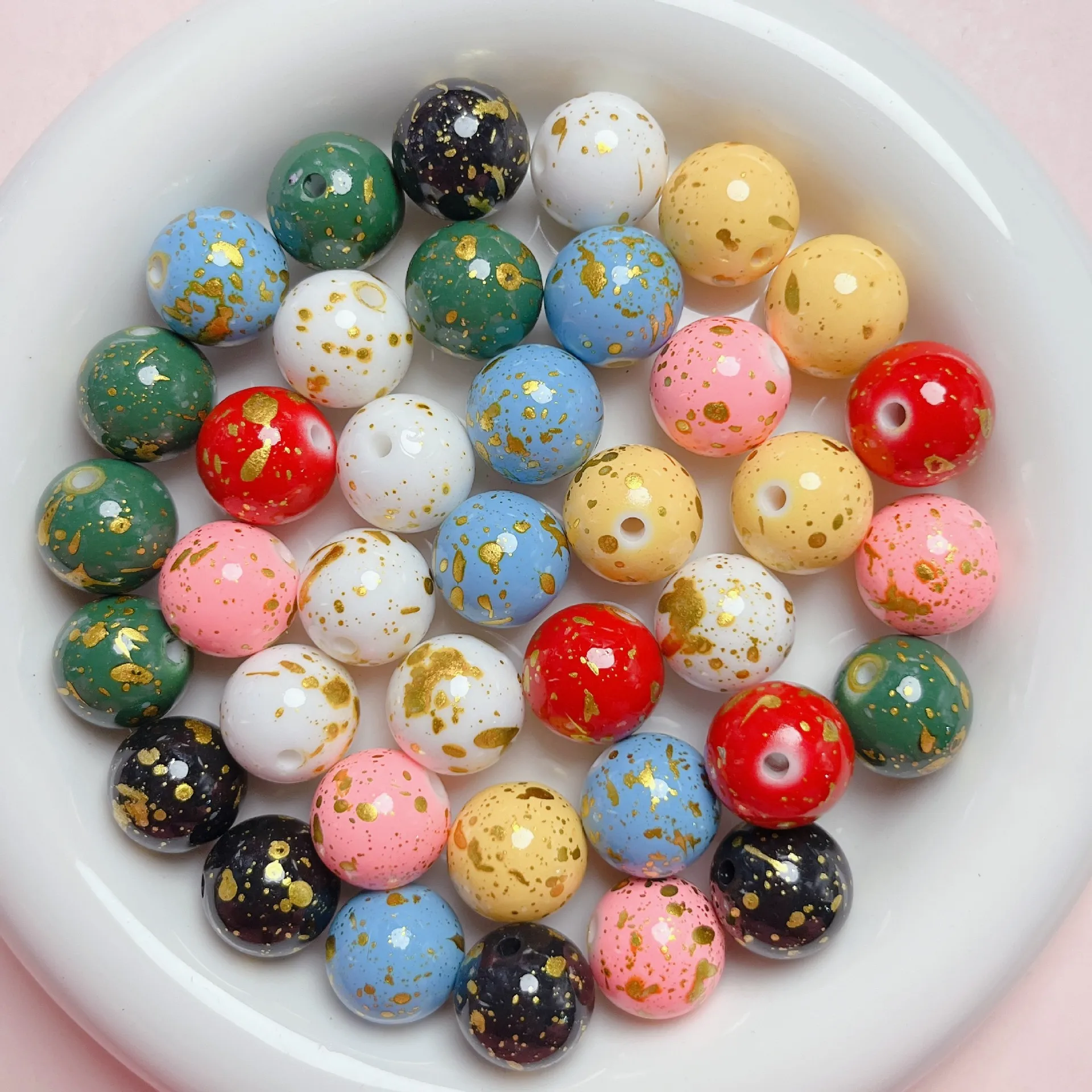 

2024 New Glitter Painting Round Gumball Acrylic Jewelry Beads 16mm 60pcs Plastic Gumball Necklace Bracelet Earring Making