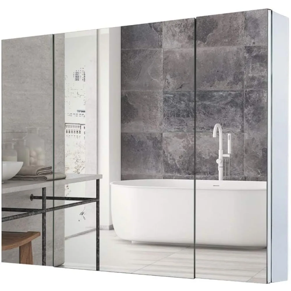 Double Doors Medicine Cabinet with Mirror, 36 inch X 26 inch Aluminum Bathroom Medicine Cabinet, Adjustable Glass Shelves