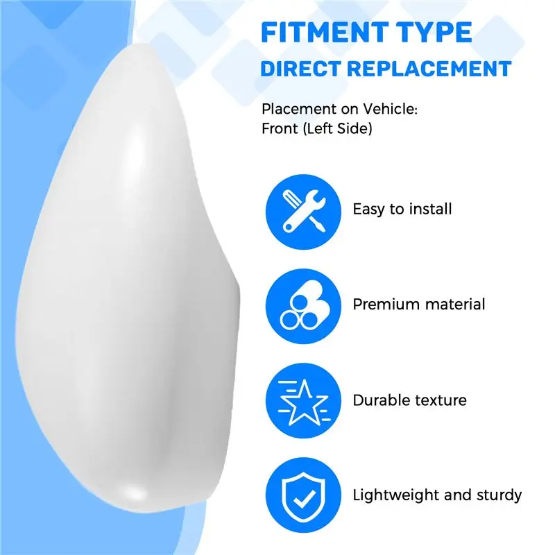 Hot Selling-1Pcs White Rearview Side View Mirror Replacement Cover Cap Case Shell For Ford For Fiesta 2008 2009 2010 2011 2012 2