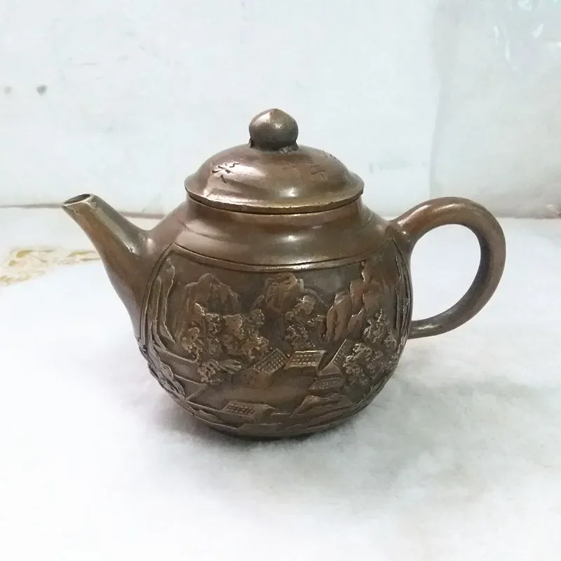 

Chinese China Folk Culture Handmade Old Brass Bronze Statue The teapot Sculpture Copper Ornaments collection crafts Statue deco