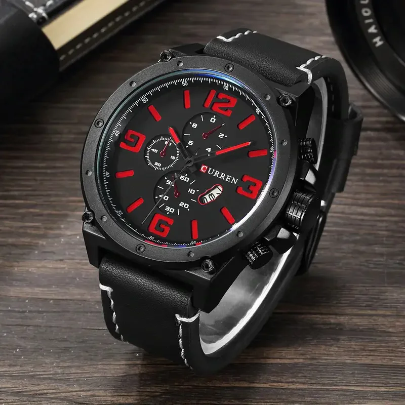 CURREN 8230 Classic Men\'s Casual Fashion Quartz Watch Black Big Dial Waterproof Strap Calendar Sports Watch reloj hombre