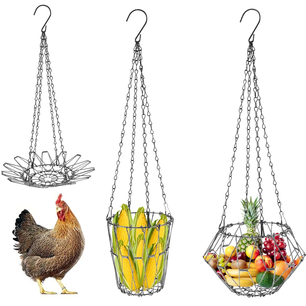 

2Pcs Chicken Vegetable Hanging Feeder Stainless Steel Poultry Feeder Large Capacity Fruit Feeding Basket for Hen Goose Duck