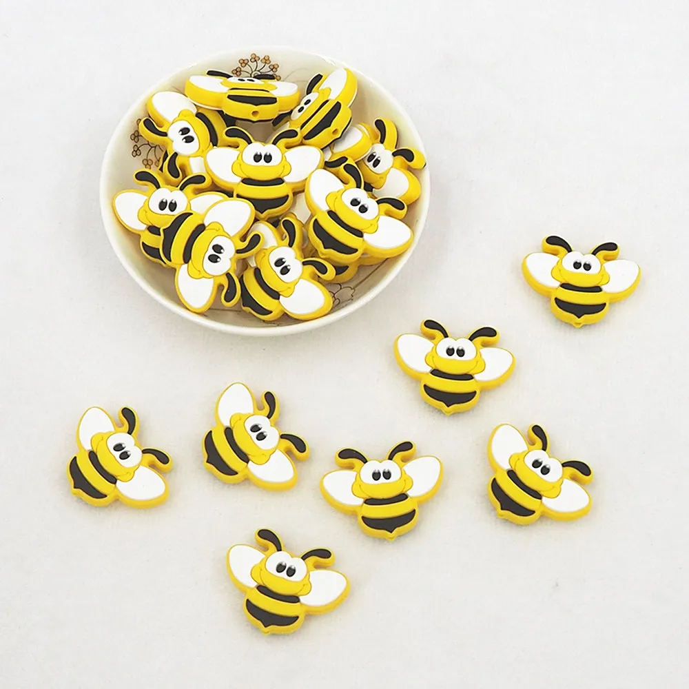 Chenkai 10PCS Bee Silicone Focal Beads For Beadable Pen Silicone Charms for Pen Necklace Making Silicone Character Beads