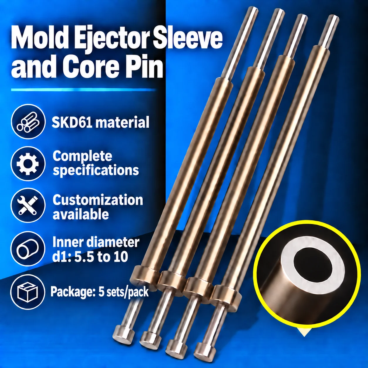 5Sets SKD61 Ejector Sleeve Pin Set Precision Inner diameter 5.5 to 10 Mold Accessories Injection Mold Standard Parts