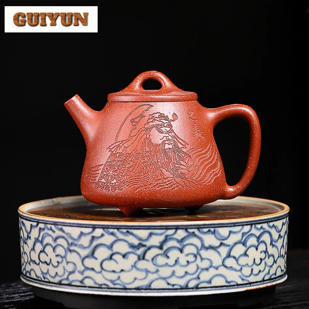 

290ml High-end Yixing Purple Clay Teapots Famous Hand-carved Landscape Art Tea Pot Kettle Chinese Handmade Raw Ore Zisha Tea Set