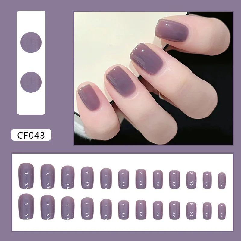 

24pcs Short Coffin Press-On Nails - Solid Purple Minimalist & Instagrammable Multi-Size Fit False Nails With Wearing Tools