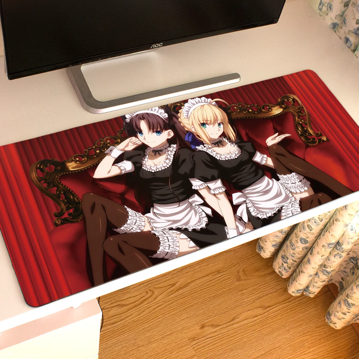 XXL Fate stay night Saber Rin Tohsaka Gaming Mouse Pad Non-Slip Rubber Stitched Desk Mat for PC Laptop Office Gift
