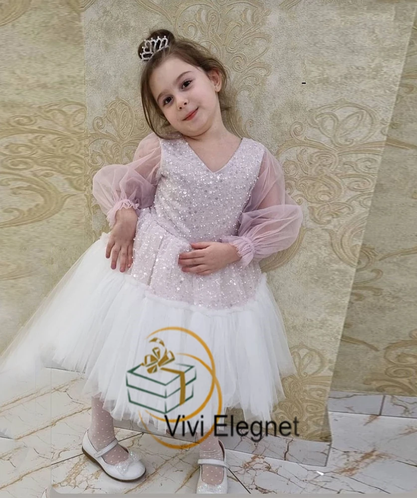 

Full Sleeve Strapless Flower Girl Dresses Sequined שמלת כלה לילדות New Summer Baby Birthday 2023 Communion Dresses Girls