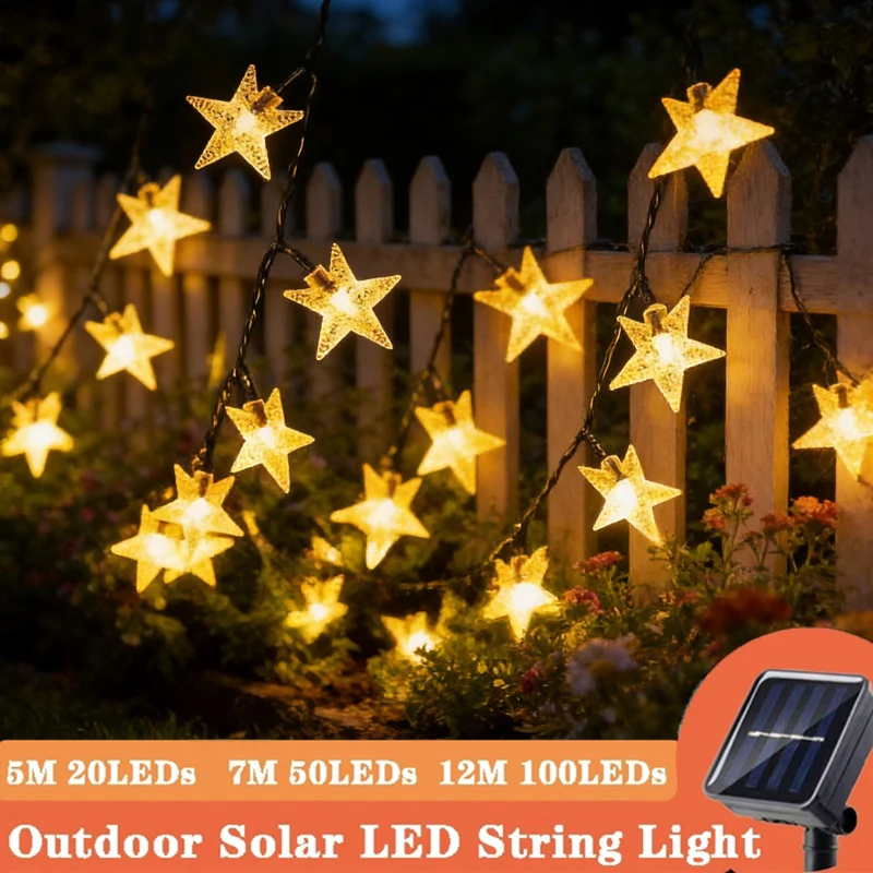 

20/50/100LED Solar Star String Lights Outdoor LED Solar Powered Fairy Lights for Patio Garden Yard Porch Christmas Wedding Decor