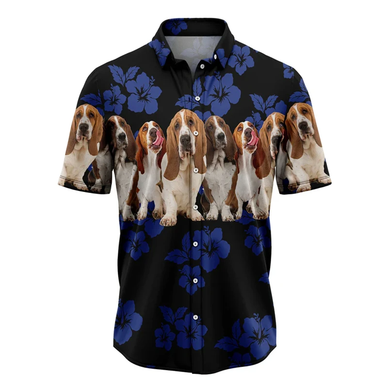 

Cute Basset Hound Pattern Hawaiian Shirts Summer Fashion Short Sleeve 3D Dog Printed Shirt Casual Oversized Dog Lover Blouses