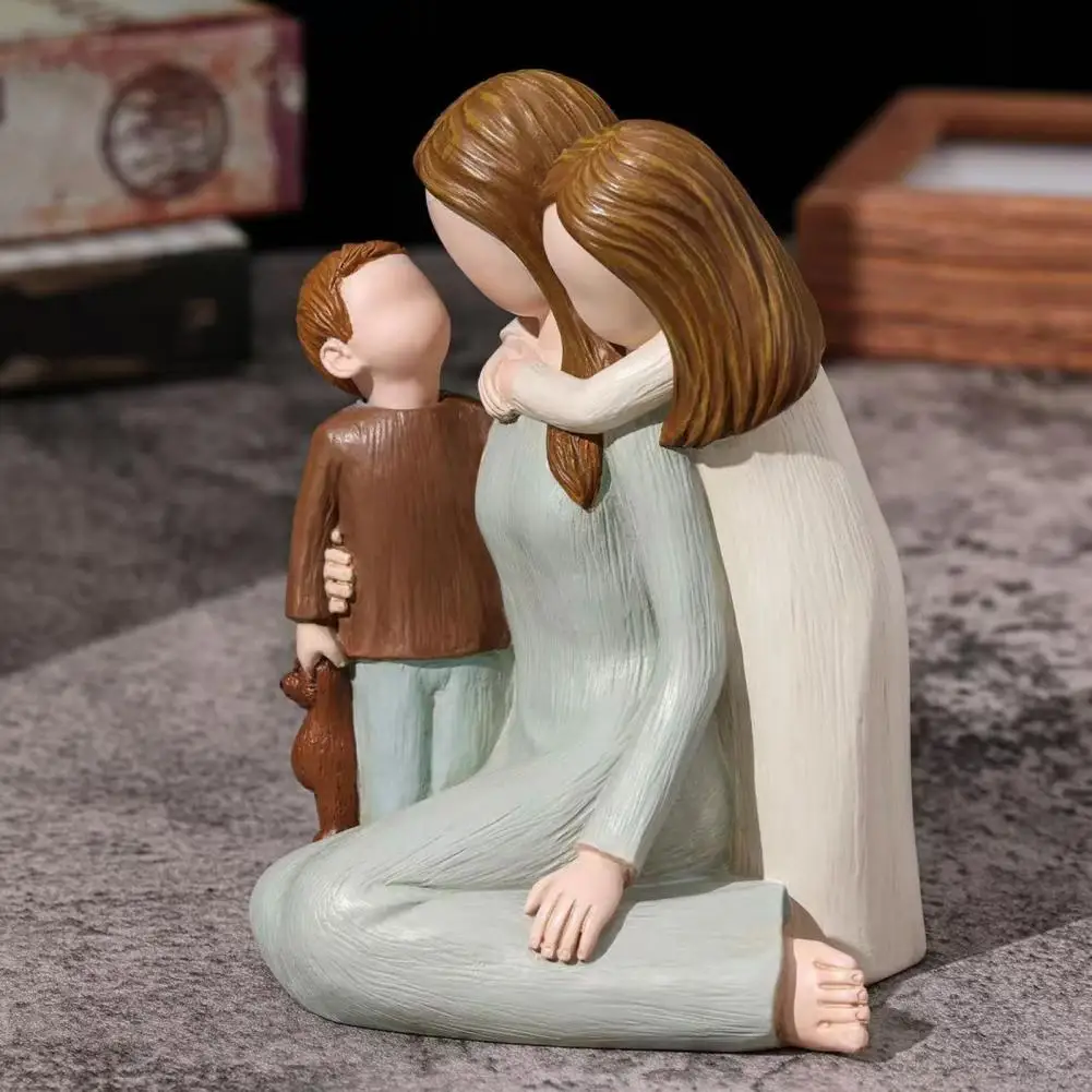 

Mother Child Statue Hand-Painted Mother And Two Children Statues Resin Mother Son Daughter Sculpture Mother's Day Gift