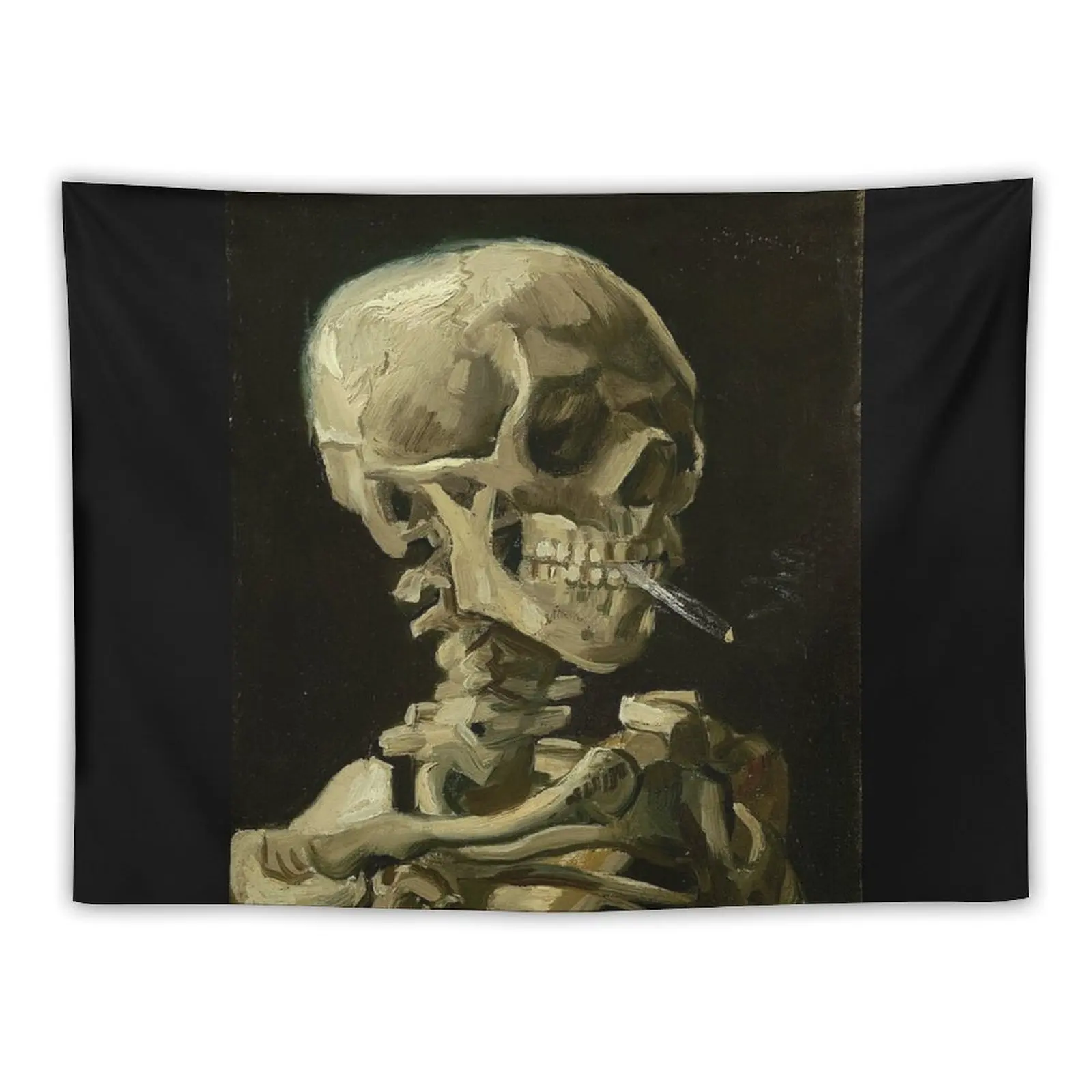 Skull of a Skeleton with Burning Cigarette - Van Gogh Tapestry Decorative Wall Room Decoration Aesthetic Tapestry