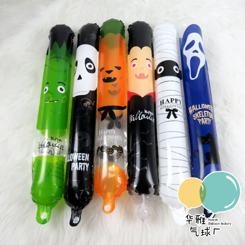 New Halloween Transparent Round Head Inflatable Stick Handheld Balloon Festival Decoration Store Decoration