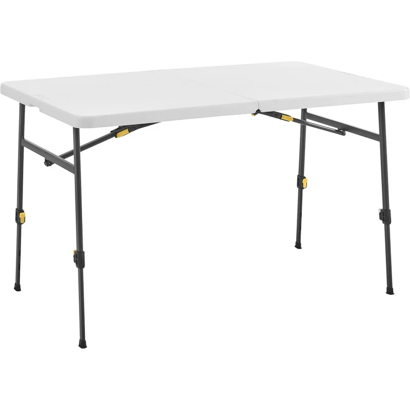 

4ft XL Height Adjustable Half Folding Table with Carrying Handle, Easy Folding and Storage, Indoor Outdoor Use, White