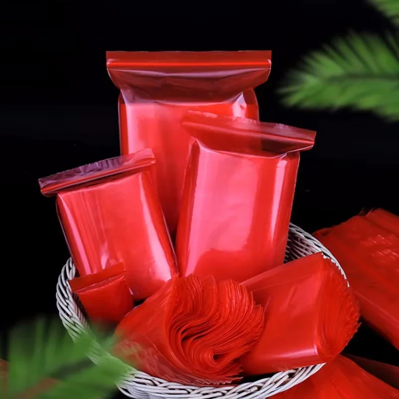 100PCS Rot PE Kunststoff Ziplock Verpackung Tasche DIY Snack Süßigkeiten Zucker Gewürz Schmuck Home Office Liefert Party Geschenk Lagerung beutel