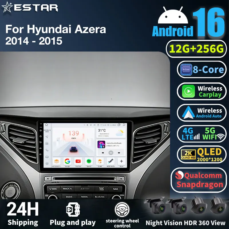 Car Radio Andoird 16 For Hyundai Azera 2014 - 2015 Multimedia Viedo Player BT 4G Wireless Carplay Android Auto Stereo Navigation