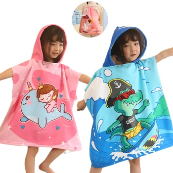 Karikatür çocuk plaj kıyafeti ücretsiz sırt çantası deniz yüzme chilrobe Robe havlu hızlı kuru sıcak kapüşonlu sportif üst Wrap bez mikrofiber battaniye