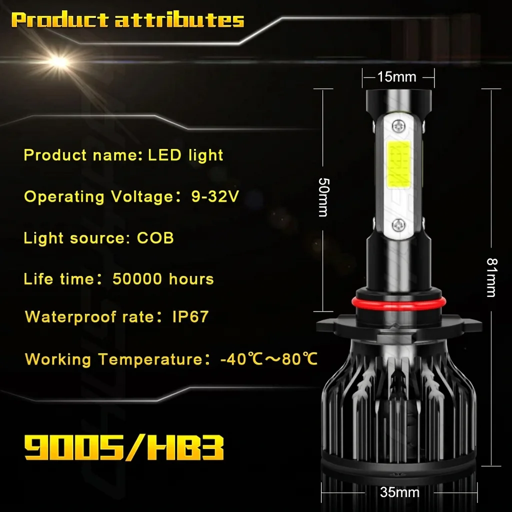 9006 9005 LED Headlight KIT Combo Bulbs 6000K High Low Beam Super Bright White 55W 10000LM