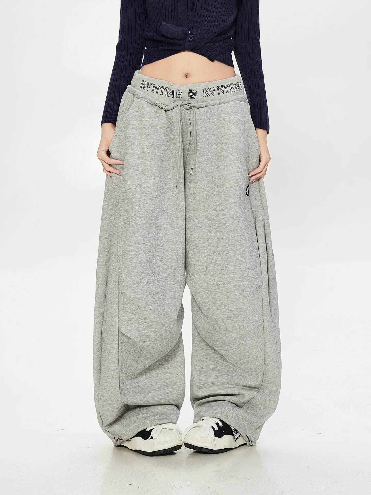 

ay American High Street Spliced Casual Pants Women's Spring Autumn Loose Wide Leg Dra Versatile Knife Pants