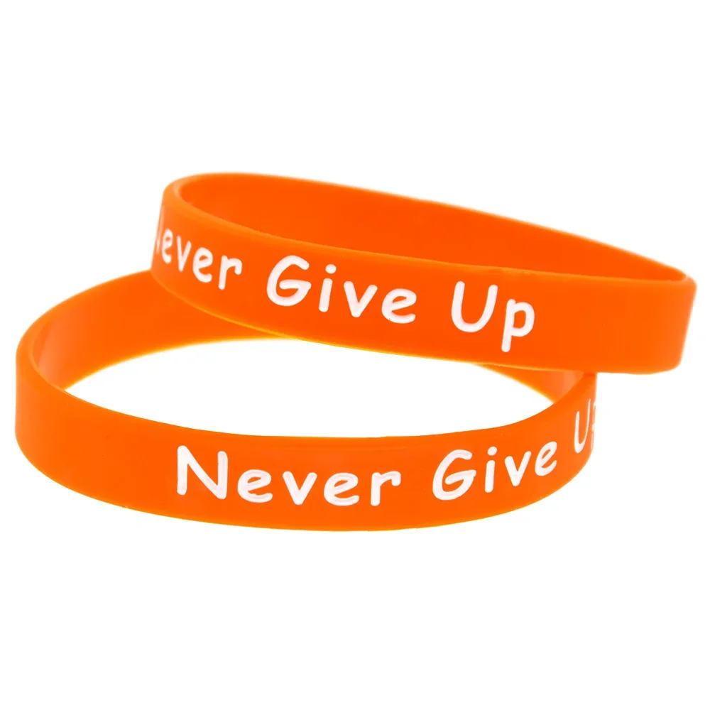 50 Stück MS Fighter 'Never Give Up' Silikon-Armbänder für Marathon-Wettkämpfe, Motivationsgeschenk, Armbänder, Orange – Detail 7