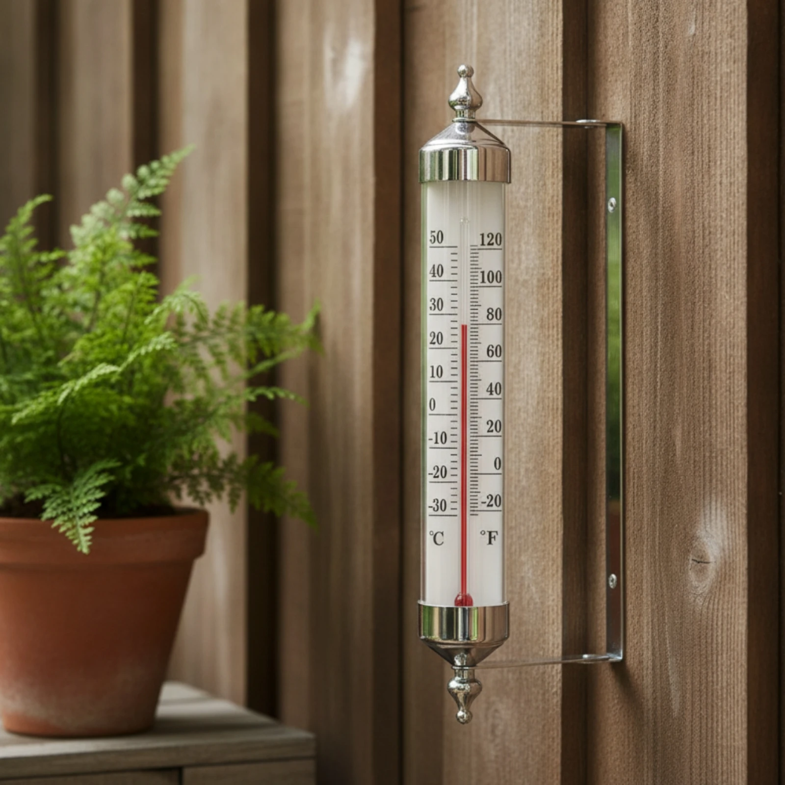 Thermometer with Mounting Bracket Weatherproof Wall Mount Thermometer Analog Big and Bold for Gardeners, Patio, Greenhouse
